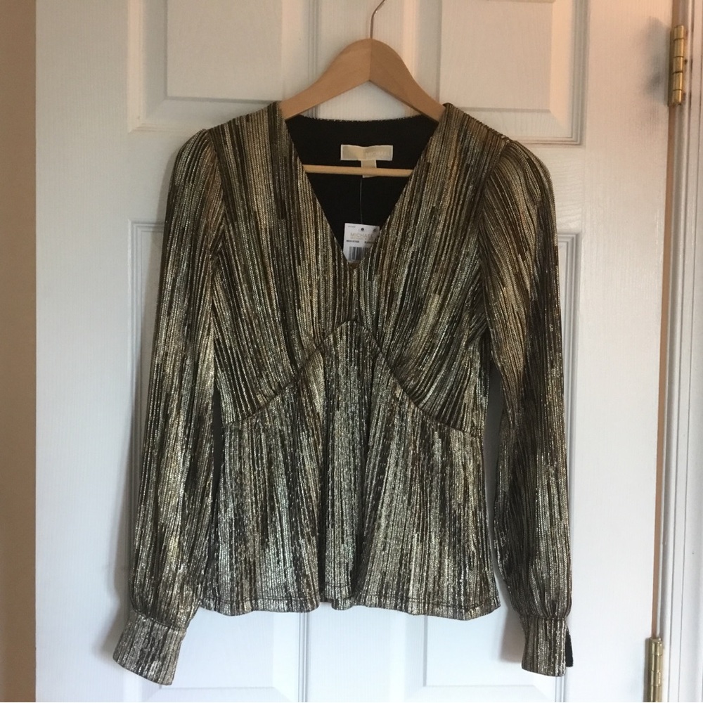 Michael Kors Black and Gold Striped Blouse